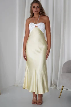 Discount Isla Halterneck Maxi Dress | Yellow/White Lange Kleider|Maxikleider