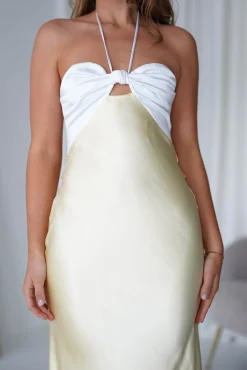 Discount Isla Halterneck Maxi Dress | Yellow/White Lange Kleider|Maxikleider