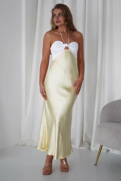 Discount Isla Halterneck Maxi Dress | Yellow/White Lange Kleider|Maxikleider