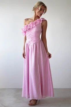 New Jamie Ruffle One Shoulder Midaxi | Pink Mittellange Kleider|Midi-kleider