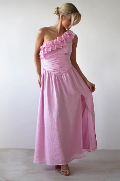 New Jamie Ruffle One Shoulder Midaxi | Pink Mittellange Kleider|Midi-kleider