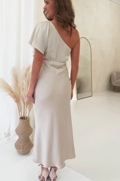 Fashion Jenna Soft Satin One Shoulder Maxi | Champagne Lange Kleider|Maxikleider