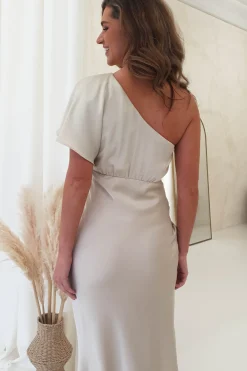 Fashion Jenna Soft Satin One Shoulder Maxi | Champagne Lange Kleider|Maxikleider