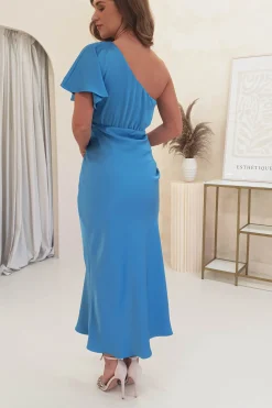 Sale Jenna Soft Satin One Shoulder Maxi | Blue Lange Kleider|Maxikleider