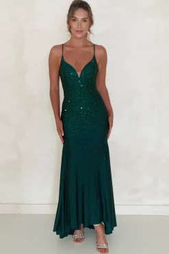 Outlet Jennifer Diamante Bodycon Gown | Dark Green Sommerkleider|Sommerkleider