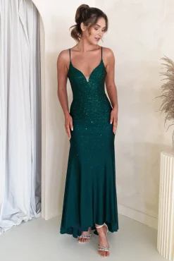 Outlet Jennifer Diamante Bodycon Gown | Dark Green Sommerkleider|Sommerkleider