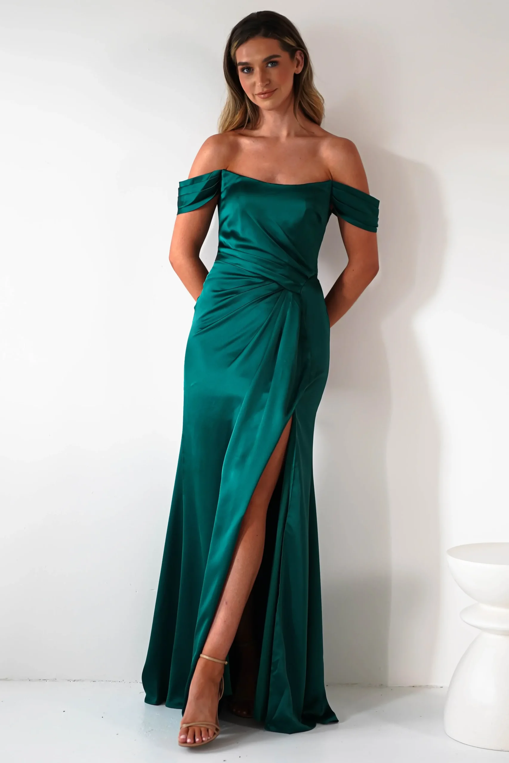 Best Jessi Soft Saton Maxi Gown | Emerald Green Lange Kleider|Maxikleider