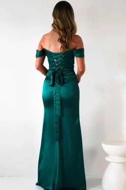 Best Jessi Soft Saton Maxi Gown | Emerald Green Lange Kleider|Maxikleider