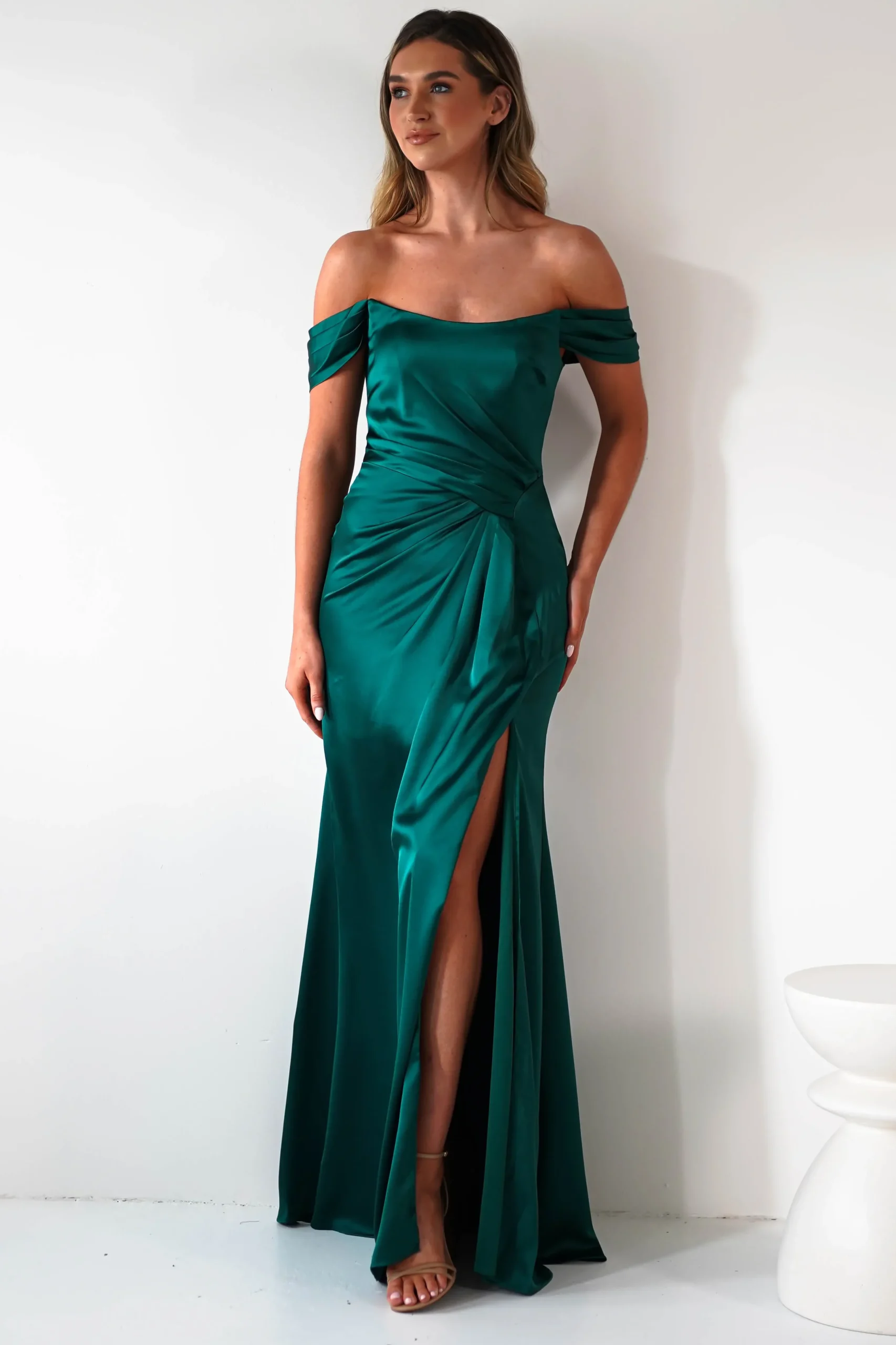 Best Jessi Soft Saton Maxi Gown | Emerald Green Lange Kleider|Maxikleider