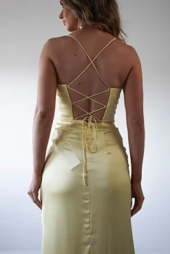 Best Julianne Corset Satin Gown | Yellow Sommerkleider|Sommerkleider