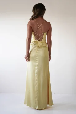 Best Julianne Corset Satin Gown | Yellow Sommerkleider|Sommerkleider