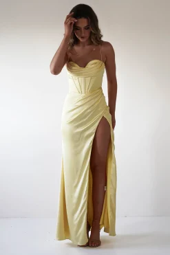 Best Julianne Corset Satin Gown | Yellow Sommerkleider|Sommerkleider