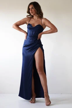 Best Julianne Corset Satin Gown | Navy Sommerkleider|Sommerkleider
