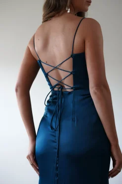 New Julianne Corset Satin Gown | French Navy Sommerkleider|Sommerkleider