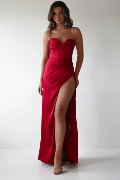Fashion Julianne Corset Satin Gown | Red Sommerkleider|Sommerkleider