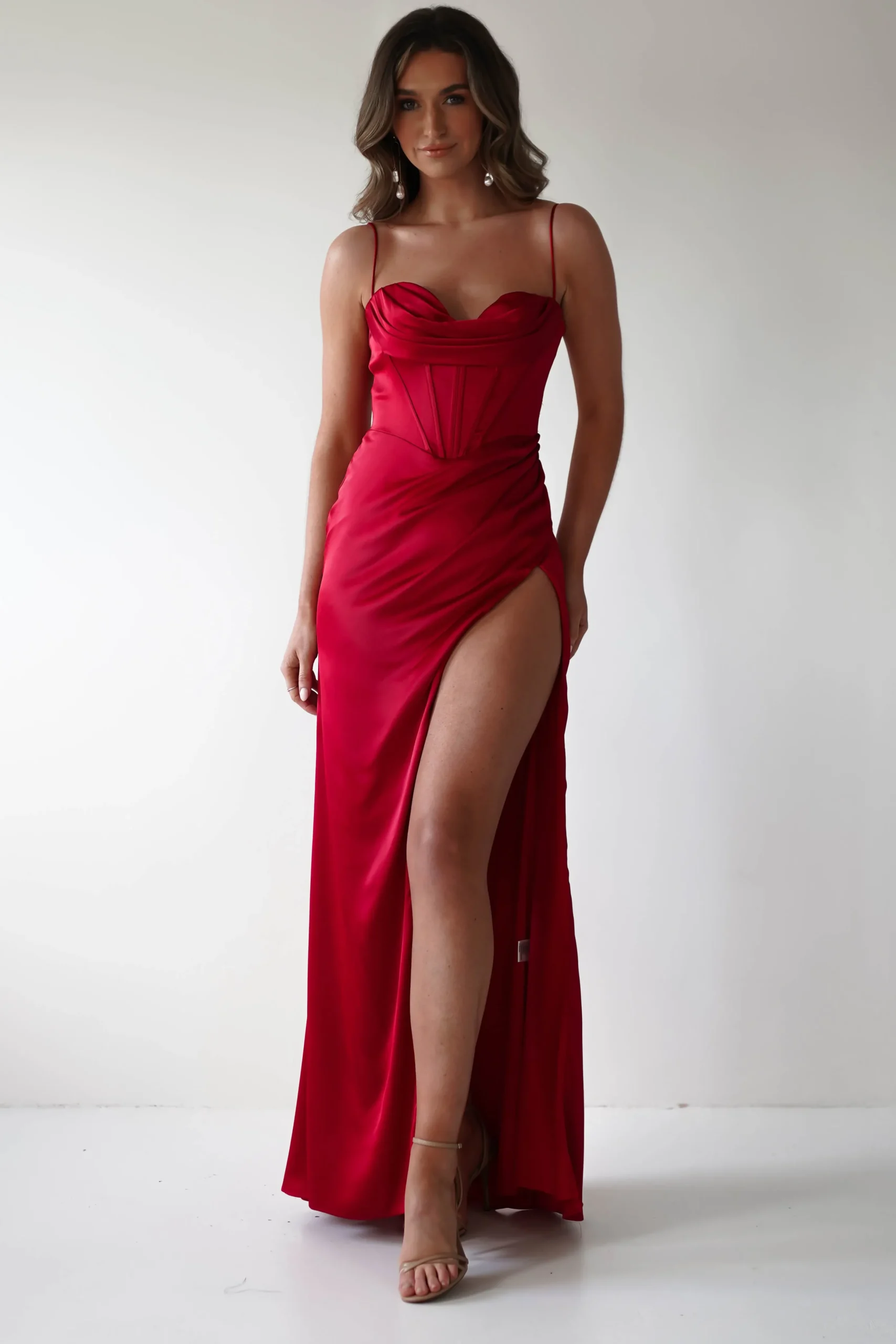 Fashion Julianne Corset Satin Gown | Red Sommerkleider|Sommerkleider