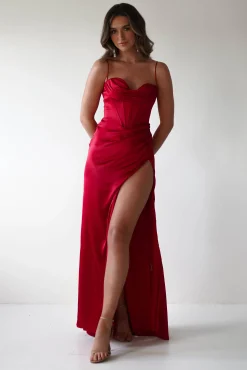 Fashion Julianne Corset Satin Gown | Red Sommerkleider|Sommerkleider