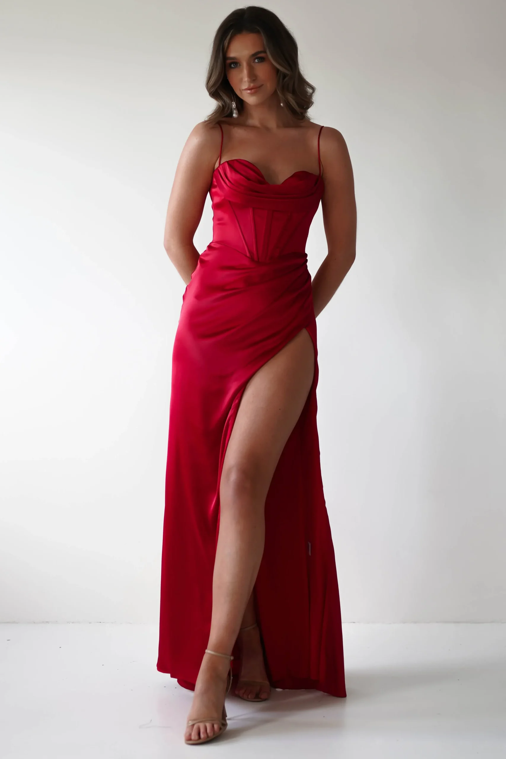 Fashion Julianne Corset Satin Gown | Red Sommerkleider|Sommerkleider