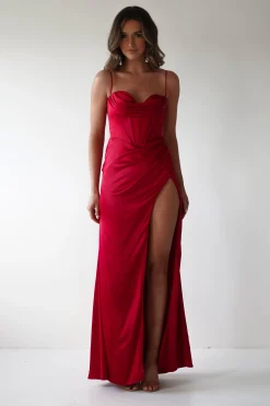 Fashion Julianne Corset Satin Gown | Red Sommerkleider|Sommerkleider