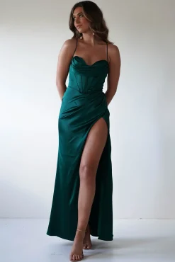 Hot Julianne Corset Satin Gown | Emerald Green Sommerkleider|Sommerkleider