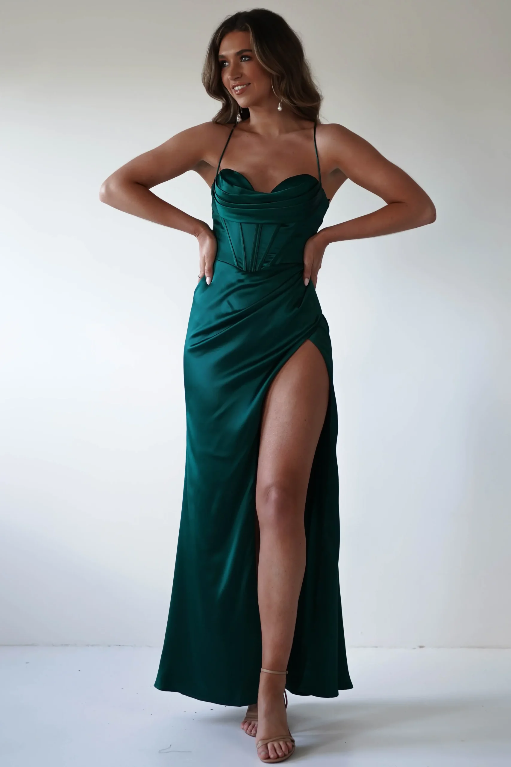 Hot Julianne Corset Satin Gown | Emerald Green Sommerkleider|Sommerkleider