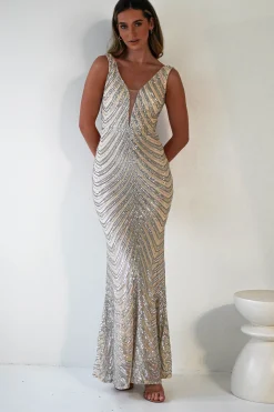 Clearance Julietta Sequin Bodycon Maxi Dress | Silver/Nude Lange Kleider|Maxikleider
