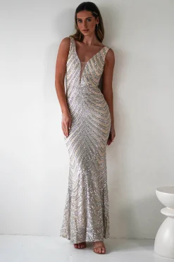 Clearance Julietta Sequin Bodycon Maxi Dress | Silver/Nude Lange Kleider|Maxikleider