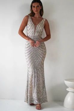 Clearance Julietta Sequin Bodycon Maxi Dress | Silver/Nude Lange Kleider|Maxikleider