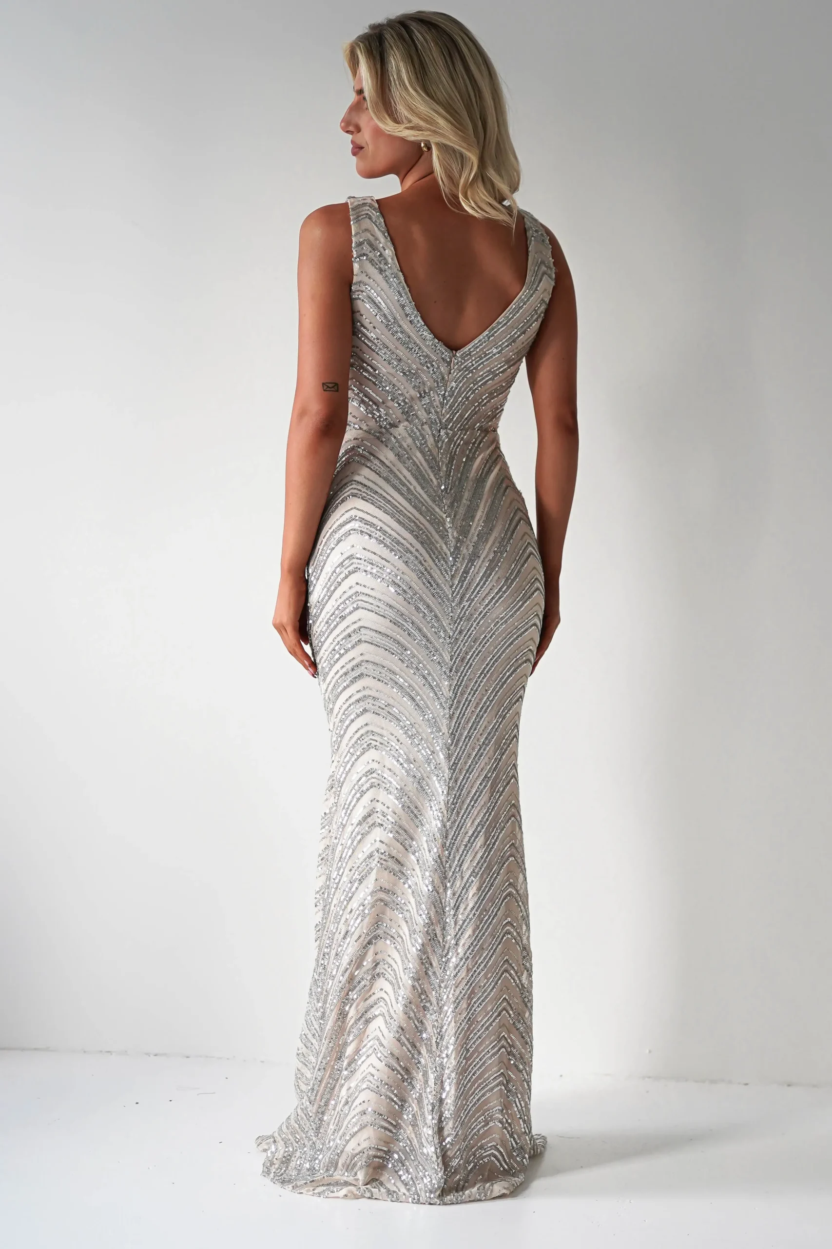 Clearance Julietta Sequin Bodycon Maxi Dress | Silver/Nude Lange Kleider|Maxikleider