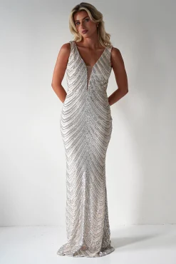 Clearance Julietta Sequin Bodycon Maxi Dress | Silver/Nude Lange Kleider|Maxikleider