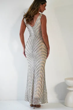 Clearance Julietta Sequin Bodycon Maxi Dress | Silver/Nude Lange Kleider|Maxikleider