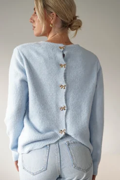 Outlet Kala Gold Bow Detail Jumper | | Blue Strickwaren|Pullover Und Strickjacken
