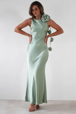 Best Karley Soft Satin Maxi Dress | Sage Green Lange Kleider|Maxikleider