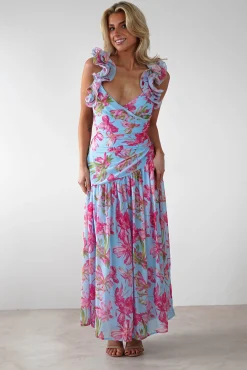 Discount Karmen Ruffle Floral Midaxi Dress | Blue/Pink Lange Kleider|Maxikleider