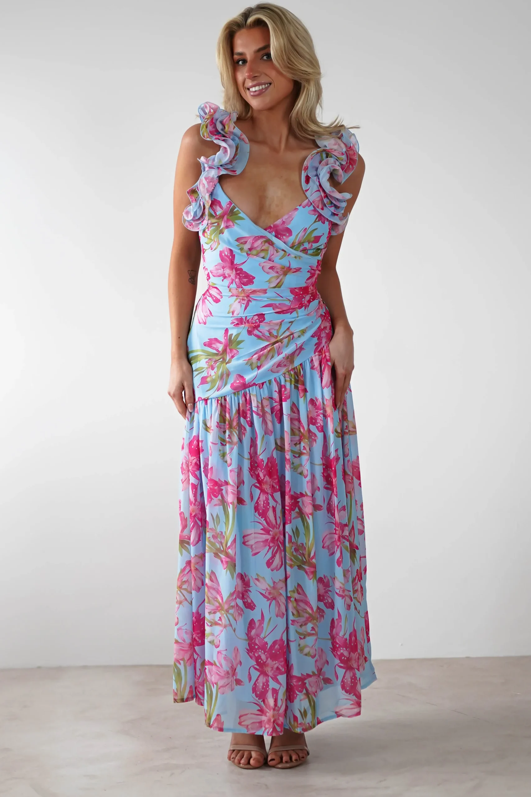 Discount Karmen Ruffle Floral Midaxi Dress | Blue/Pink Lange Kleider|Maxikleider