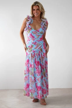 Discount Karmen Ruffle Floral Midaxi Dress | Blue/Pink Lange Kleider|Maxikleider