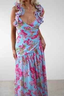 Discount Karmen Ruffle Floral Midaxi Dress | Blue/Pink Lange Kleider|Maxikleider