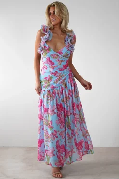 Discount Karmen Ruffle Floral Midaxi Dress | Blue/Pink Lange Kleider|Maxikleider