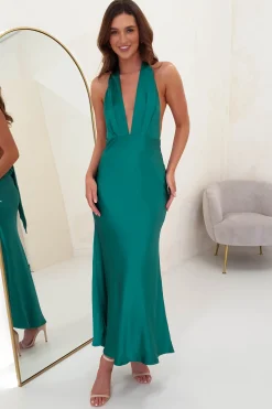 Sale Kaylah Satin Halter Neck Maxi Dress | Green Lange Kleider|Maxikleider