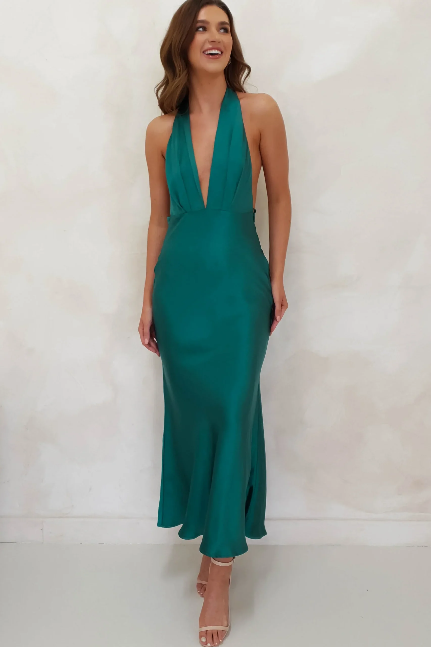 Sale Kaylah Satin Halter Neck Maxi Dress | Green Lange Kleider|Maxikleider