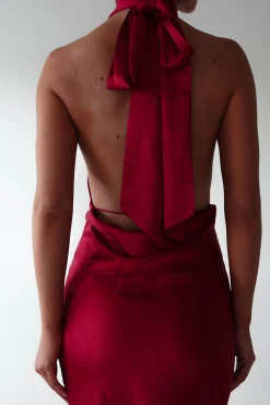 Hot Kaylah Soft Satin Maxi Dress | Cherry Red Lange Kleider|Maxikleider