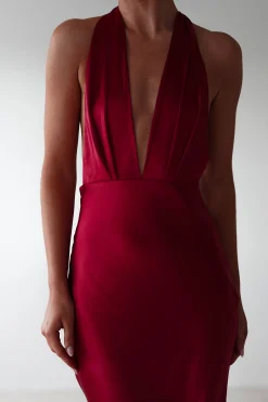 Hot Kaylah Soft Satin Maxi Dress | Cherry Red Lange Kleider|Maxikleider
