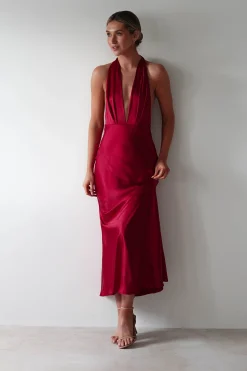 Hot Kaylah Soft Satin Maxi Dress | Cherry Red Lange Kleider|Maxikleider