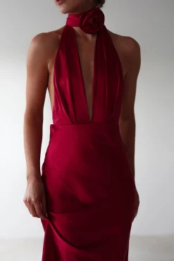 Hot Kaylah Soft Satin Maxi Dress | Cherry Red Lange Kleider|Maxikleider