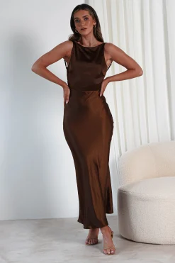 Clearance Kemmie Soft Satin Maxi Dress | Brown Brautjungfernkleider|Brautjungfer
