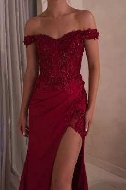 New Khacy Embellished Gown | Dark Red Kleider Für Besondere Anlässe|Sommerkleider