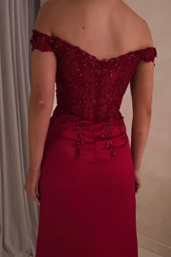 New Khacy Embellished Gown | Dark Red Kleider Für Besondere Anlässe|Sommerkleider