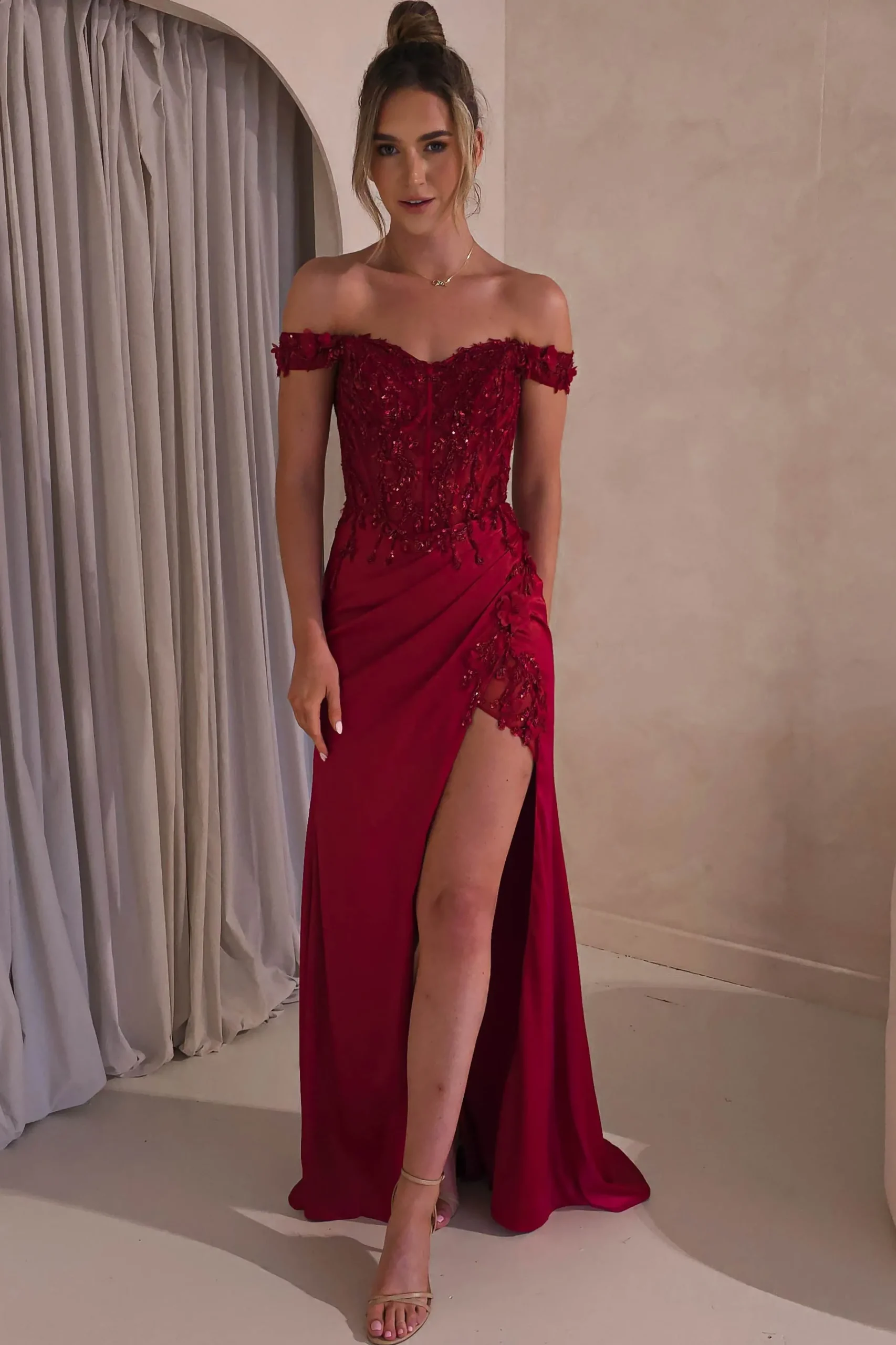 New Khacy Embellished Gown | Dark Red Kleider Für Besondere Anlässe|Sommerkleider