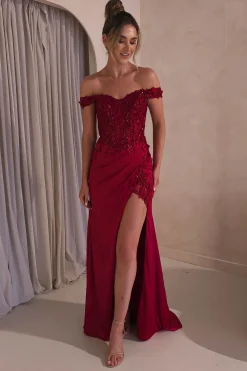 New Khacy Embellished Gown | Dark Red Kleider Für Besondere Anlässe|Sommerkleider