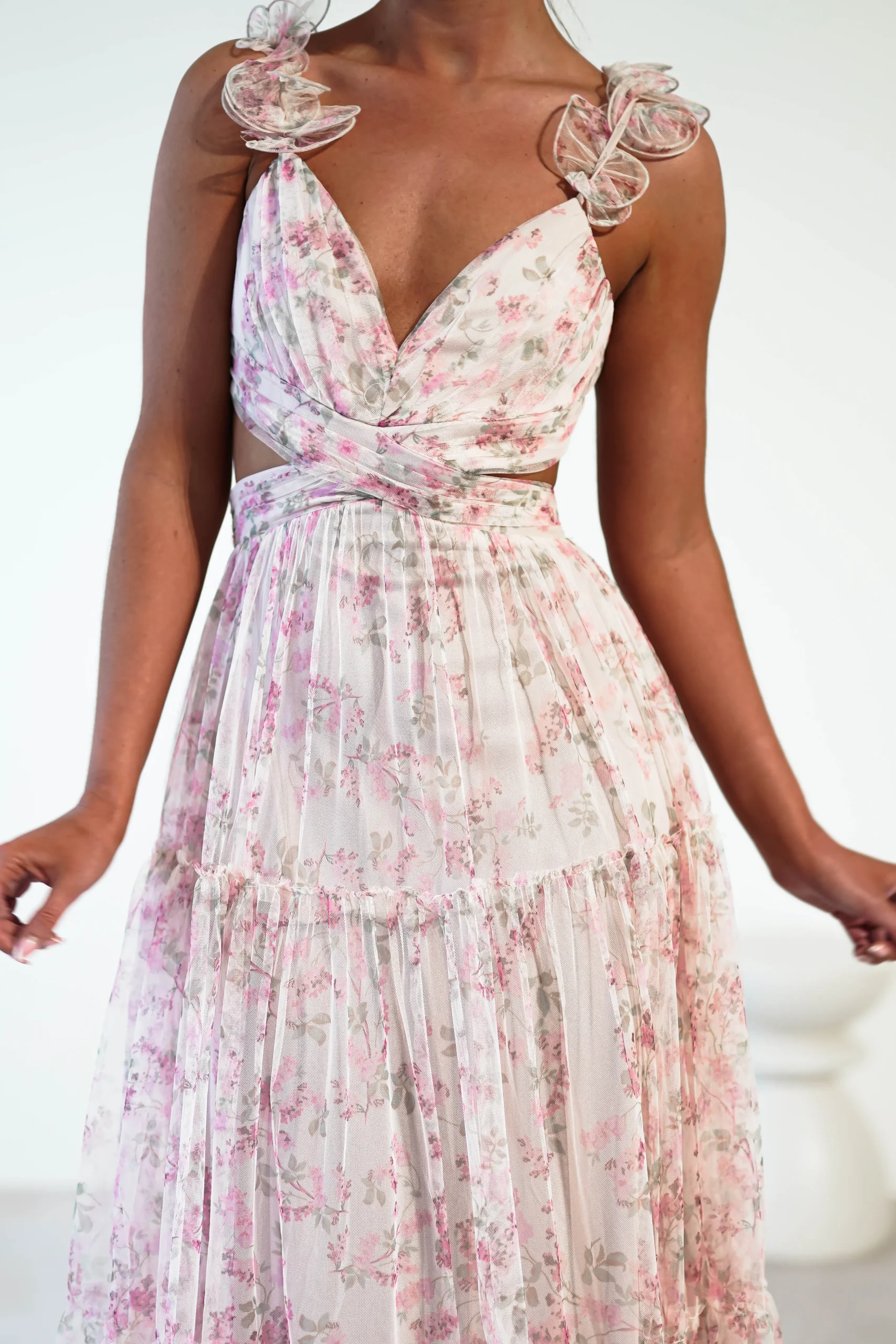 Clearance Khristina Floral Tulle Maxi Dress | Cream Lange Kleider|Maxikleider